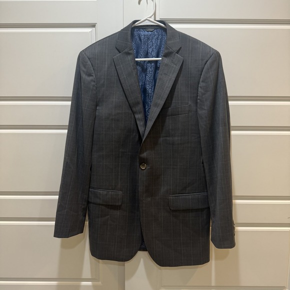 Indochino Blazer Mens 42 Gray Plaid Wool Blend Sport Coat Jacket Modern Slim Fit